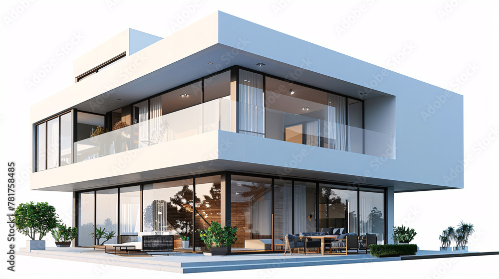 3d rendering of modern house, real estate business house house price concept illustration