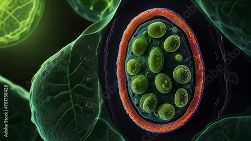 The Vibrant Engines of Life: A Plant Cell's Chloroplast Factory photo
