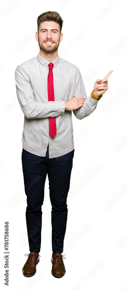 Young handsome business man with a big smile on face, pointing with hand and finger to the side looking at the camera. Young handsome business man with a big smile on face, pointing with hand and finger to the side looking at the camera.