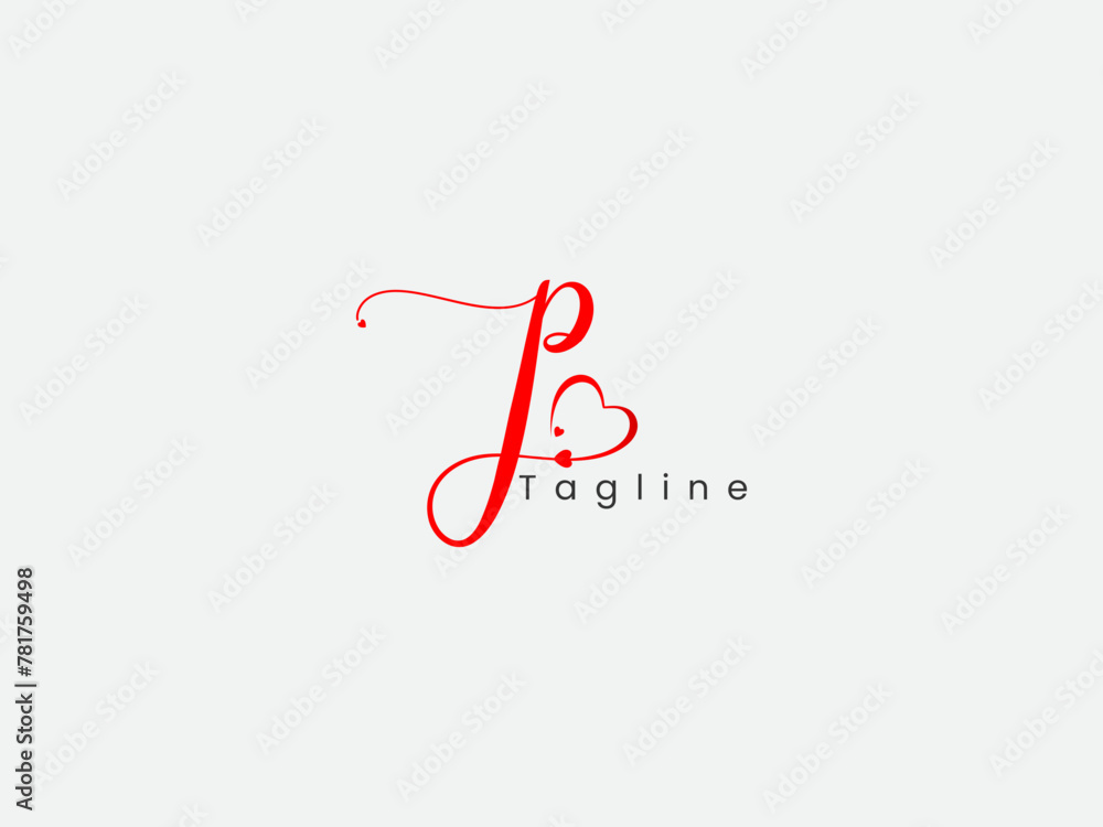 P letter logo design with love. Signature p letter vector. Love the p logo. Business. Handwritten. Script. Typography. Premium design. - obrazy, fototapety, plakaty 
