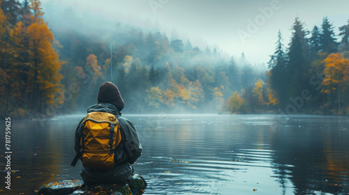 Fishing on the mountain river. Trout fishing. Fisherman fishing in the mountains.