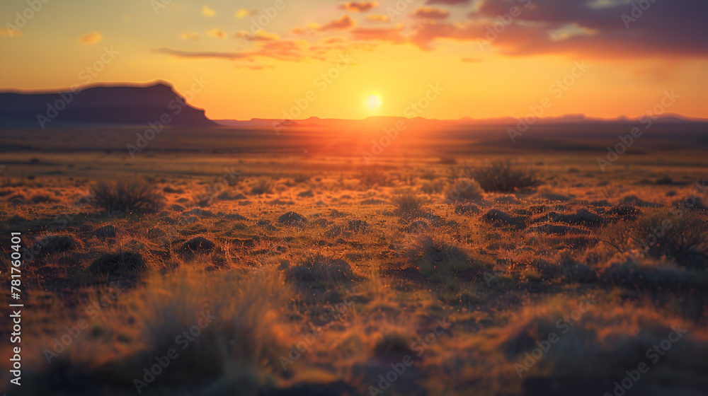 desert meadow flowers beautiful fresh morning in soft warm light vintage autumn landscape blurry natural background