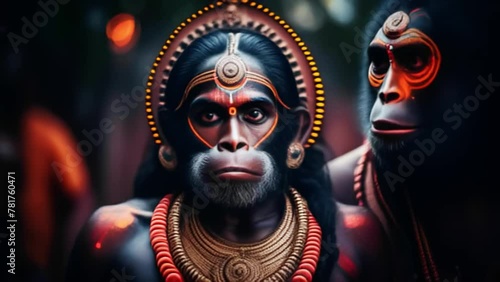 Hanuman, Hindu god with head of monkey and body of man, Hinduism, mythology, Generative AI, photo