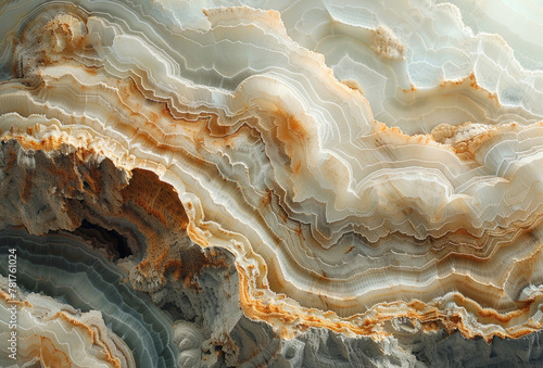 A marble's surface, revealing the intricate patterns and textures of its unique veining and swirls