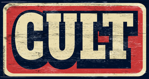 Aged and worn cult sign on wood