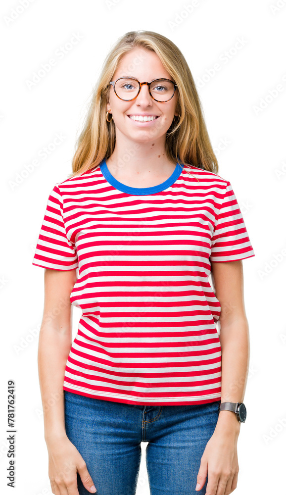 Fototapeta premium Beautiful young woman wearing glasses over isolated background with a happy and cool smile on face. Lucky person.
