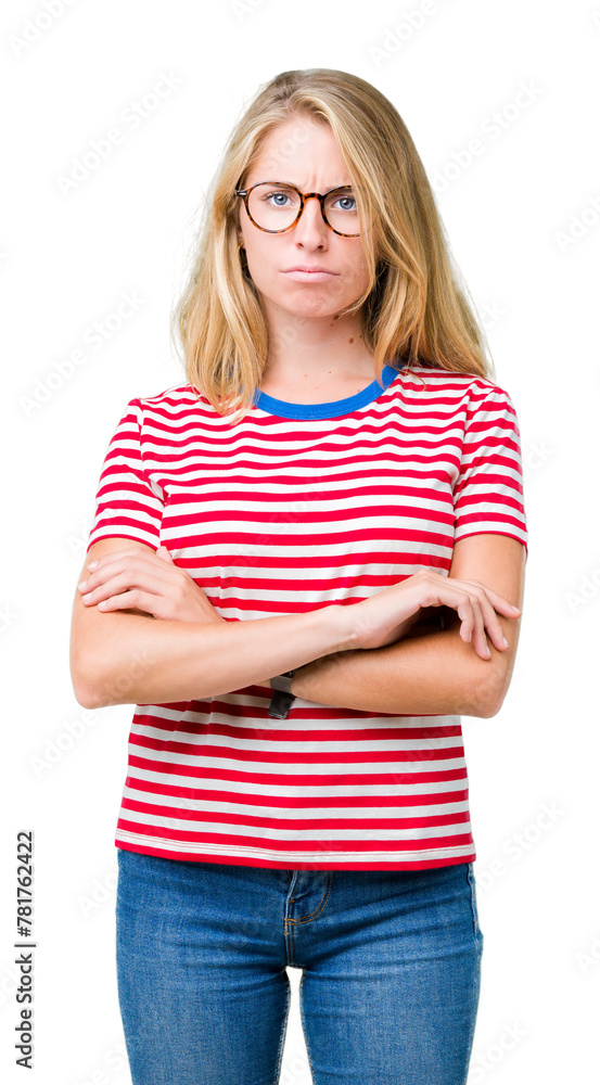 Beautiful young woman wearing glasses over isolated background skeptic and nervous, disapproving expression on face with crossed arms. Negative person. Beautiful young woman wearing glasses over isolated background skeptic and nervous, disapproving expression on face with crossed arms. Negative person.