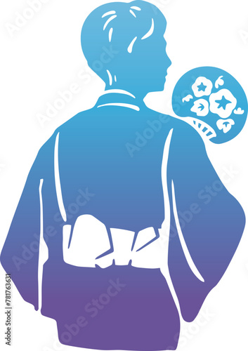 夏　浴衣　男性　シルエット　お祭り　花火　手描き　切絵　影絵　和風　背景　イラスト素材