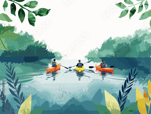 Nature's Rhythm: Kayakers in Harmony with the Tranquil Lake
