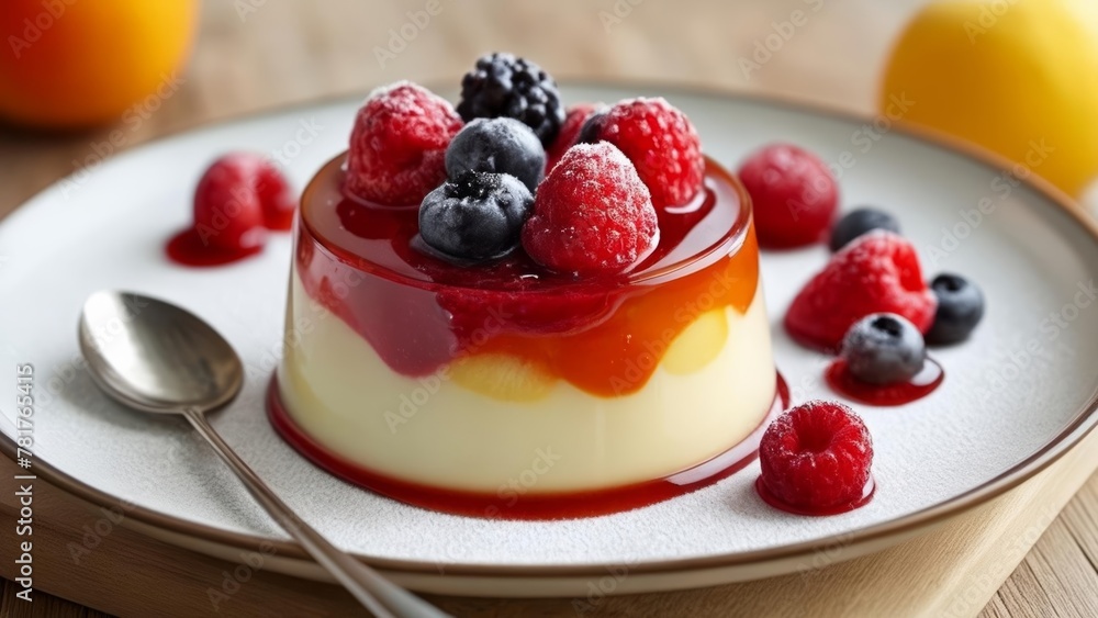 Delicious dessert with berries and cream Delicious dessert with berries and cream