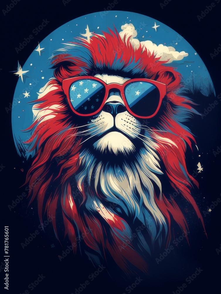 Lion Wearing American Flag Sunglasses