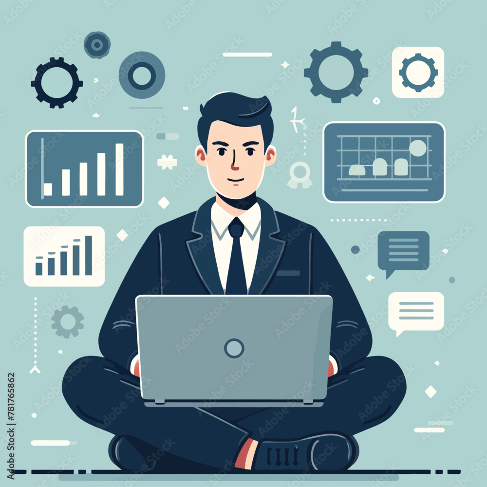 business analyst illustration concept working with laptop business analyst illustration concept working with laptop