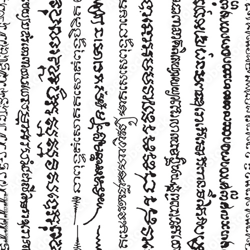 Thailand talisman Yantras and ancient characters Seamless pattern. Thai ancient traditional Sak yant thai. Unalome symbol, Hindu or Buddhist sign representing path to enlightenment. Seamless pattern.