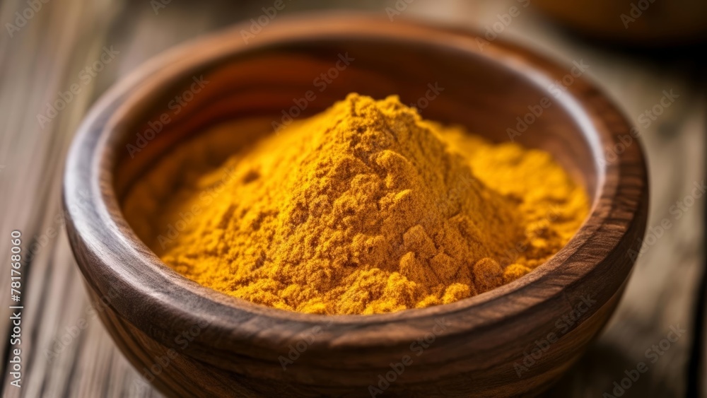 Aromatic turmeric in a wooden bowl Aromatic turmeric in a wooden bowl