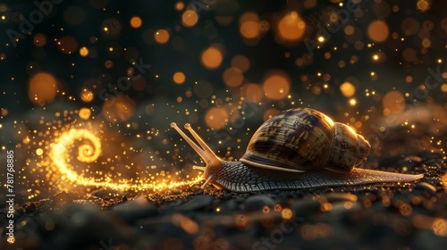 Snail embodying the spirit of a comet, its fiery trail illuminating the dark, a close-up on whimsy and wonder