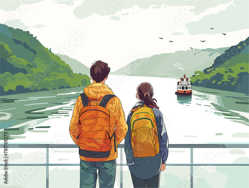 Family Ferry Adventure: Scenic River Ride Depicting Joyful Tranquility