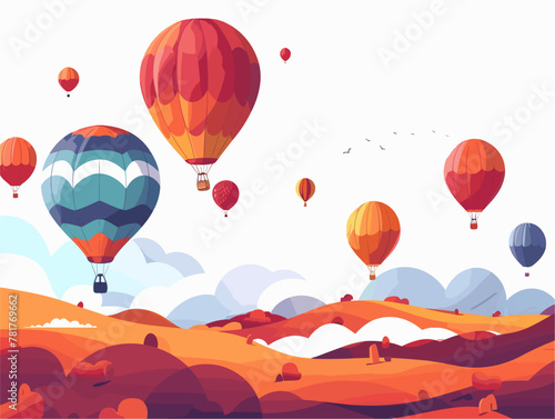 Animated Hot Air Balloon Extravaganza: Vibrant Aerial Odyssey Across the Vast Landscape