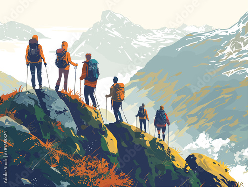 Victorious Hikers: Triumphant Gazing at the World Below