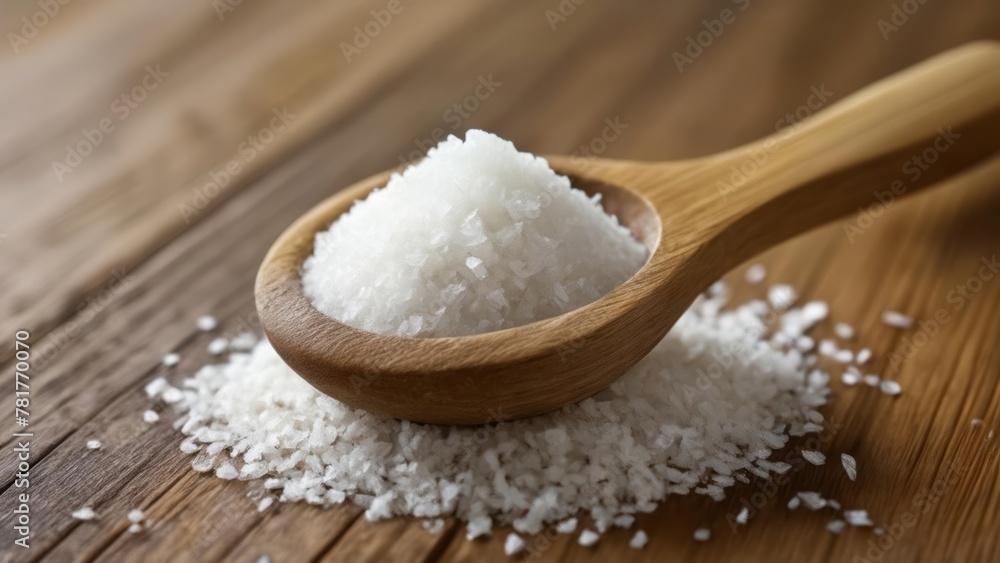 Finely ground white rice in a wooden spoon Finely ground white rice in a wooden spoon