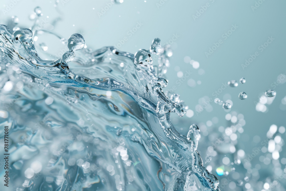 Water splash in the air on light blue background, abstract water concept Water splash in the air on light blue background, abstract water concept