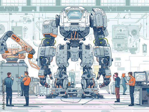 Innovative Collaboration: Robotic Assembly in a Modern Factory with Meticulous Precision