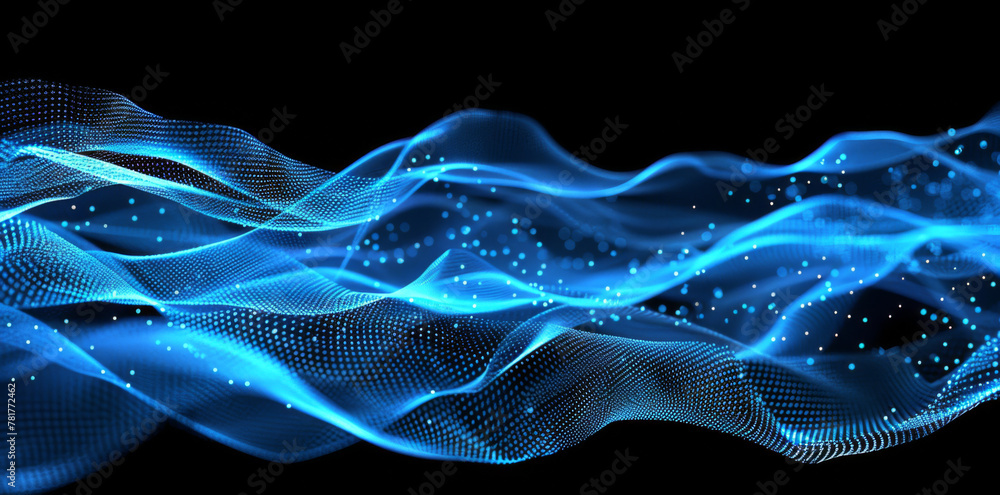 Fototapeta premium Abstract blue wave background with dots and lines, hitech concept of big data or digital sound equalizer