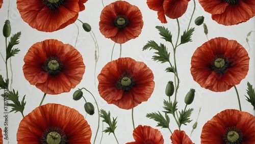 red poppy flowers white background