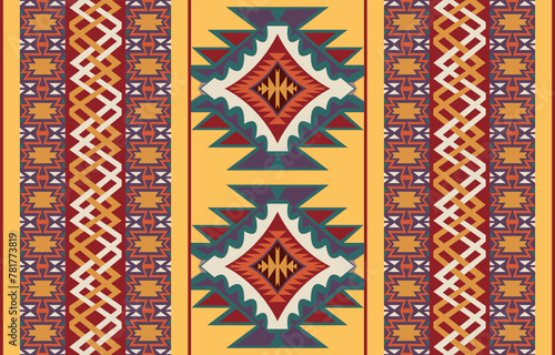 Carpet pattern. Seamless geometry. Western handmade saddle blanket rug pattern, Aztec,