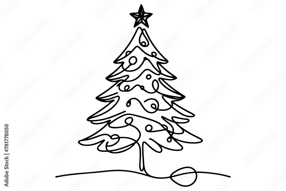 one Continuous black line art drawing of Merry Christmas tree. Hand drawn of Santa Claus outline doodle vector illustration on white background one Continuous black line art drawing of Merry Christmas tree. Hand drawn of Santa Claus outline doodle vector illustration on white background