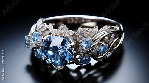 Silver Floral Ring with Blue Sapphire 