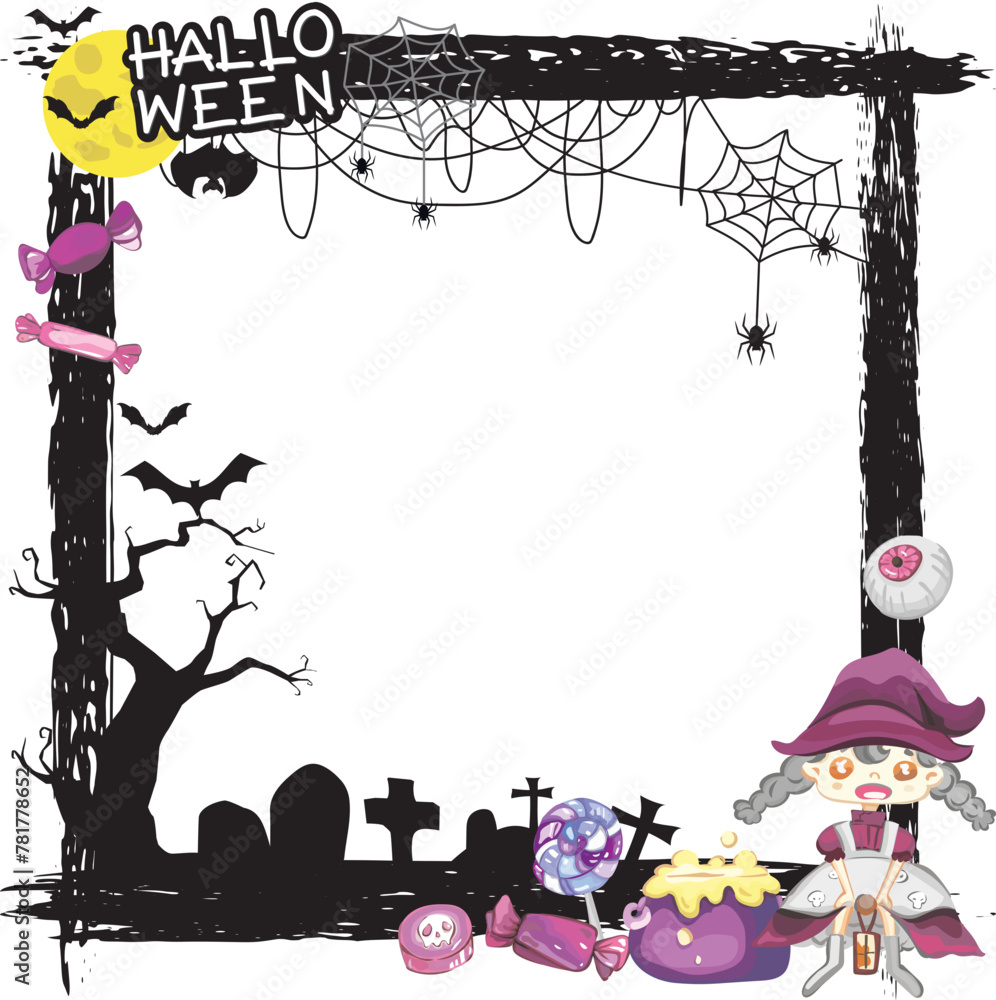 Fototapeta premium Halloween frame design on transparent background.