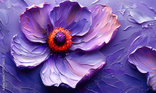 Vibrant Pastel Purple Flower in Oil  A Textured Floral Close-Up
