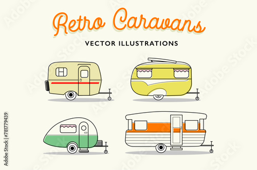 retro caravan illustrations set 1