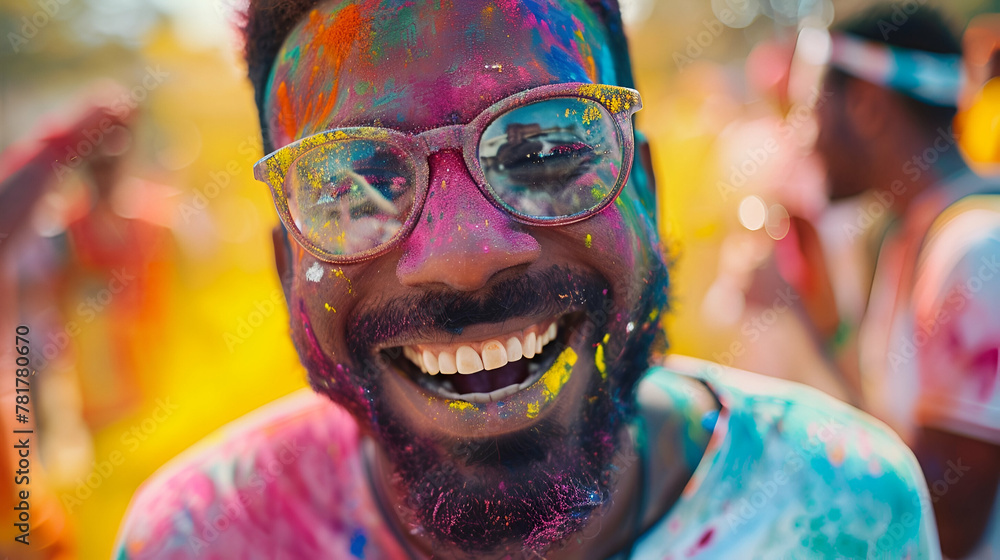 Indian Man at Vibrant Holi Celebration. Holi Festival, India's Most Colorful Festival