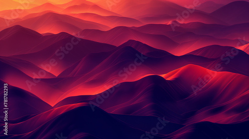 3D vector art background, hills of crimson jelly, red hue with glowing mist in the lowlands and highlights on the peaks photo