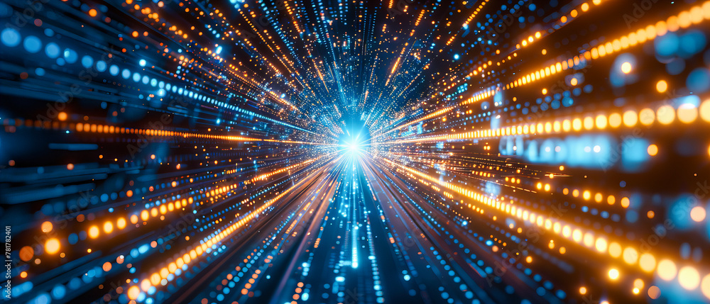 Fototapeta premium Futuristic Network Connection in Space, Abstract Technology Background with Glowing Lines and Digital Mesh