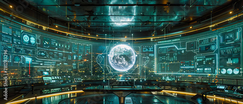 Futuristic Space Station Interior with View of Earth, Advanced Technology and Exploration Concept, Science Fiction Ambience