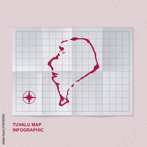 Tuvalu map country in folded grid paper photo