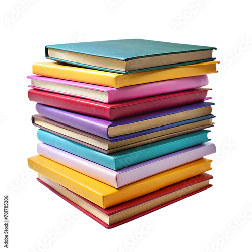 Stack of colorful books isolated on transparent background