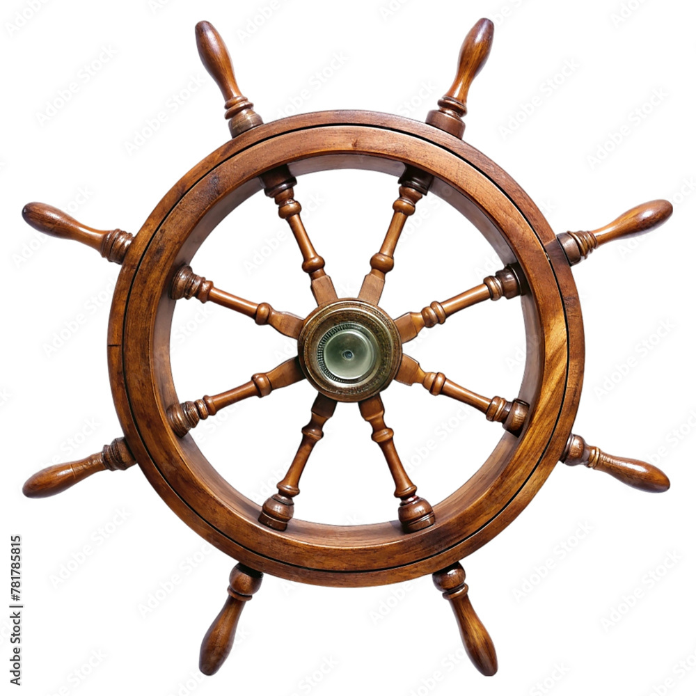 Steering wheel of a ship isolated on transparent background