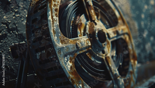 An intricate, steampunk-style gear mechanism with interlocking cogs and gears. 
