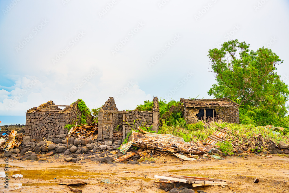 Stone houses and stone piles in the ancient salt fields of Yanding, Danzhou, Hainan, China