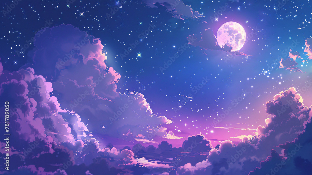 World Sleep Day moon and stars background, cure autism fairy tale starry sky scene illustration