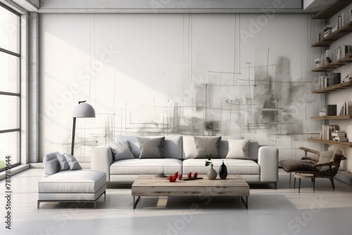 Living room interior design sketch