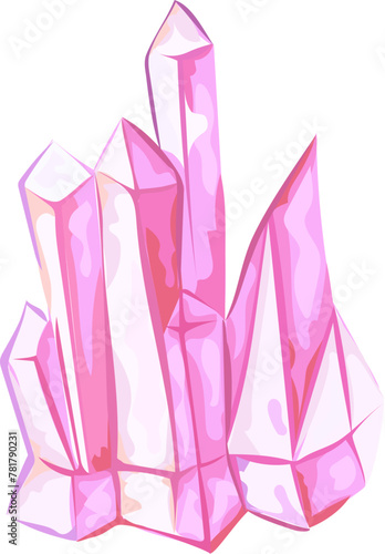 Pink crystal illustration on transparent background. 