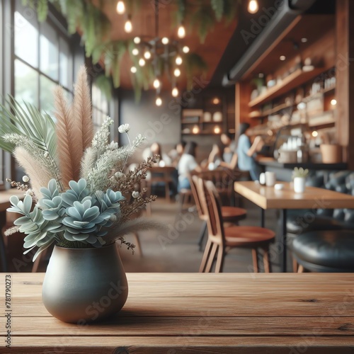 Wood Desk with cafe vibe