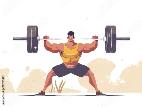 Vector Illustration: Weightlifter Triumphantly Conquers Weight, Muscles Flexing in Determined Display