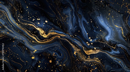 abstract marble black background with golden lines