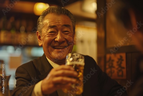 生ビールを飲む笑顔の男性 photo