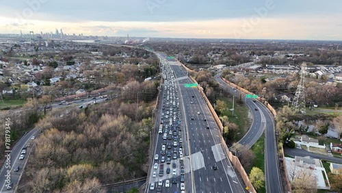 Aerial Footage of Backed Up Highway Traffic Outside Philadelphia
 photo